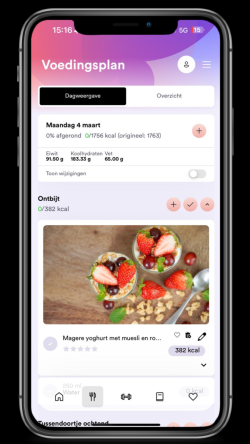 De BenFit-app met een persoonlijk voedingsplan en dagweergave